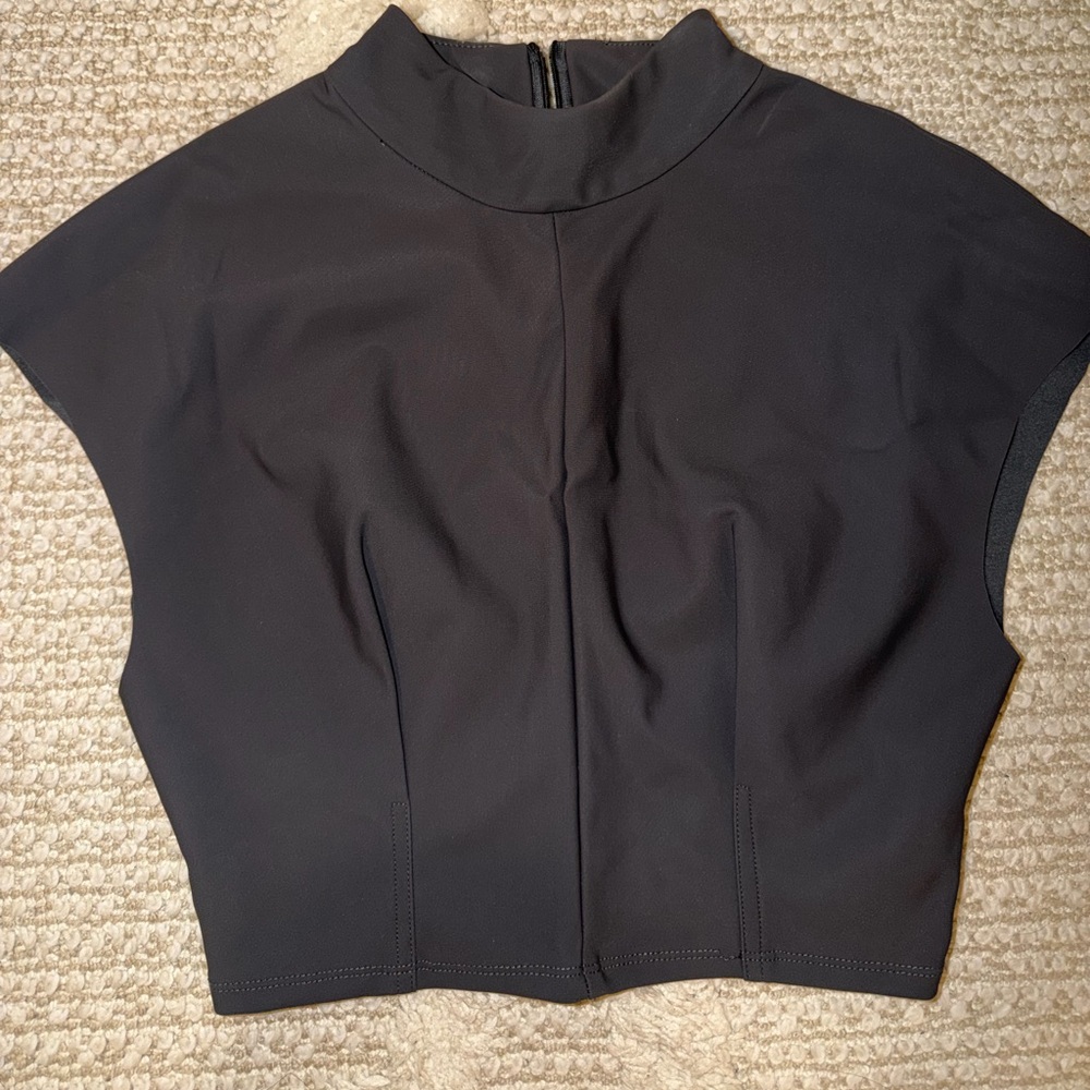 Zara Black Mock-Neck Cap Sleeve Cropped Top
